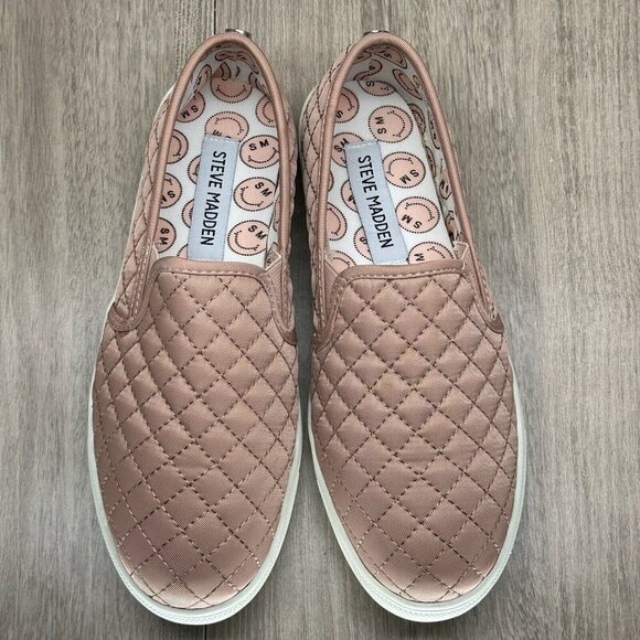 Steve Madden Shoes Womens Sz 5 ECENTRCQ Quilted Slip On Loafer Sneaker Pink - Picture 6 of 11